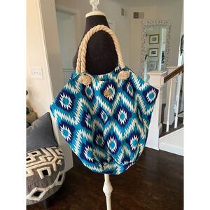 Macbeth Collection by Margret Josephs Geo shaped Blue, white, turquoise tote